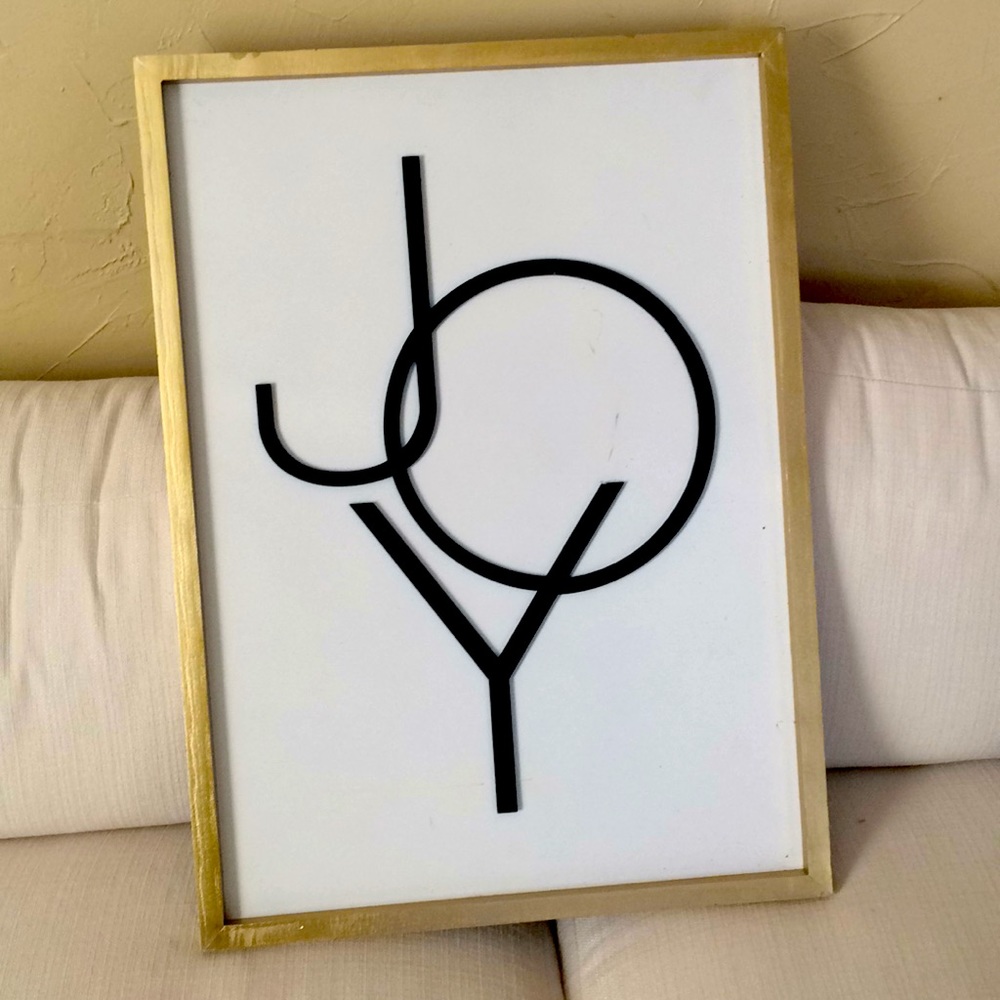 “JOY” wall art with gold frame NWT, minor scuffing